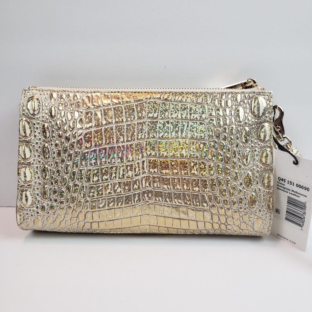 Brahmin Daisy Leather Wristlet Hologram Melbourne Genuine Leather Purse HTF Bag - Picture 9 of 16